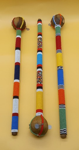3 Handmade Beaded Rungu Walking Stick | African Wooden Club | Cultural Decor &amp; Gift
