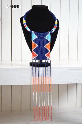 African Maasai Beaded Necklace | Zulu Beaded Fringe Necklace | Tiered &amp; Tribal