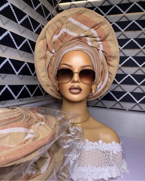 Cravate Auto Gele Head Aso Oke (or rose/or)