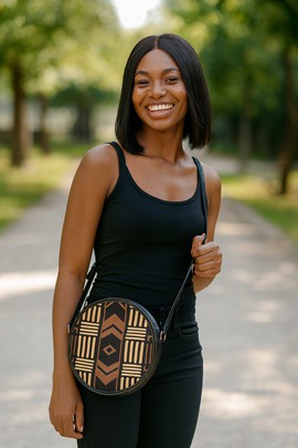 Black Bag Mini Round Sling Tribal Print