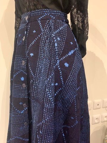 Mid-length skirt Bogolan indigo from Mali