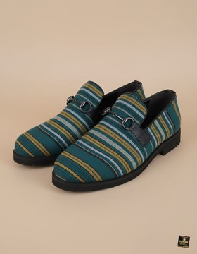 Mocassins tissés à mors émeraude et ocre