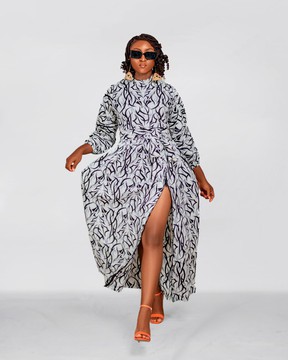 Alessia Ankara Maxi Dress | White and Black African Print