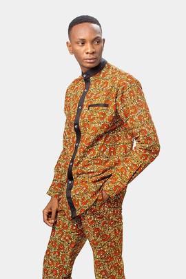 Colourful African Print Ankara Shirt with Black Accents and Matching Ankara Pants