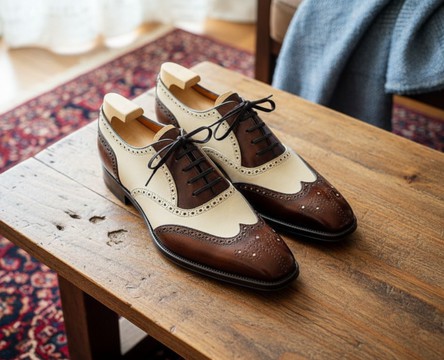 Handmade Two-Tone Leather Wingtip Brogue Shoes
