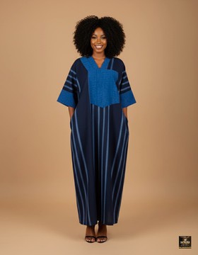 Navy Blue handwoven aso-oke kaftan dress