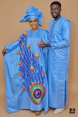 Ensemble Bazin de deux pièces pour couple : caftan et boubou