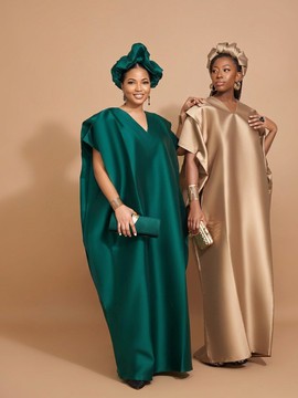 Royale Bubu Set — Emerald &amp; Champagne Satin Kaftan Collection