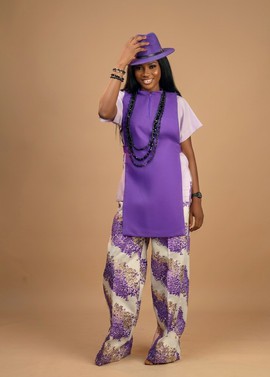 Vest Tunic &amp; Brocade Wide-Leg Trouser Two-Piece Set for Owanbe Parties