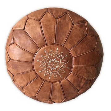 Pouf in real brown natural leather for living room