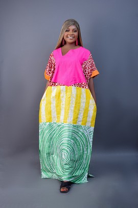African Adire Boubou dress (red/yellow/green)