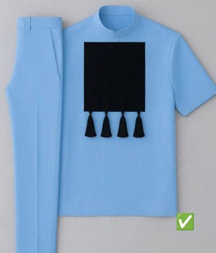 Ensemble deux pièces bleu ciel pour homme à manches courtes – Tenue de sénateur avec panneau à pampilles noires