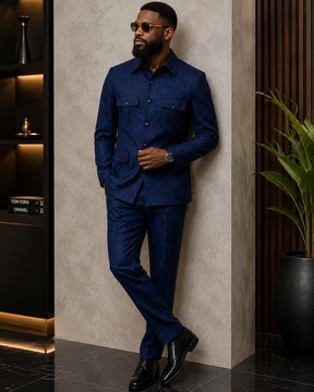 Costume safari de luxe à motifs bleu marine pour homme