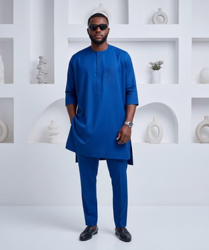 Best Men's Kaftan Styles Nigeria – Blue 3/4 Sleeve Premium Outfit