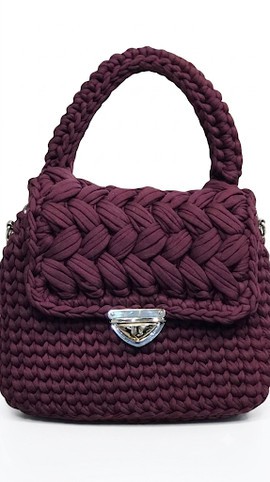 Burgundy Crochet Handbag – Handwoven Flap Purse with Top Handle