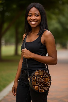 African Bag Sling Round Design Mud Cloth Print