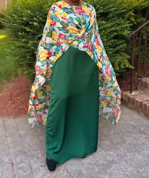 Two Piece Oversized Floral High Low Cape Maxi Cardigan Top and Maxi Dress Set