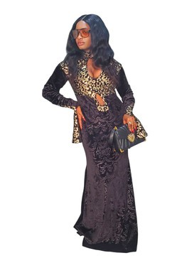 Habana Velvet and Sequin Luxury Long Dress for Weddings/Special occasions/Plus Size