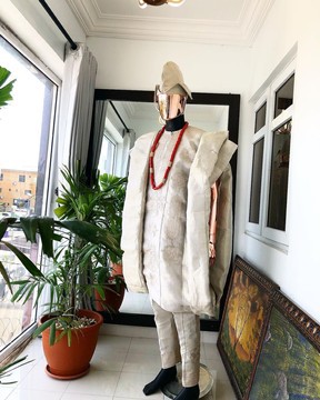 A Champagne Gold 3 Piece Traditional Agbada &amp; “Abeti Aja” Hat