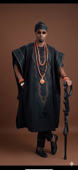 Ensemble Agbada royal noir et cuivré