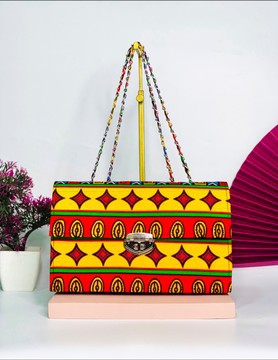 African print structured bag(Red/yellow/green)
