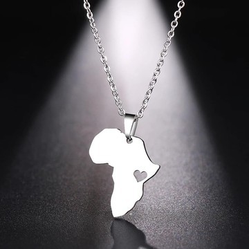 Silver mini heart African map necklace