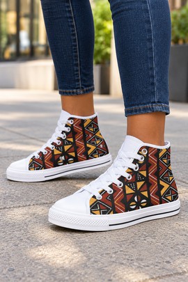 Traditional Mudcloth Women's Classic High Top Canvas Shoes | African Print High Top Sneakers