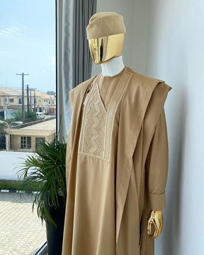 A Light Brown Agbada, Zig Zag embroidery design