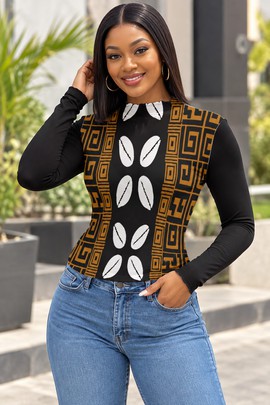 African Bold Cowrie Shell Women's Mesh T-Shirt | Afrocentric Fashion | Bynelo
