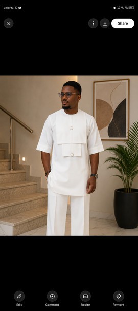 Ensemble Senator blanc pour homme – Haut à manches courtes avec panneau superposé à rabat et pantalon à jambes larges