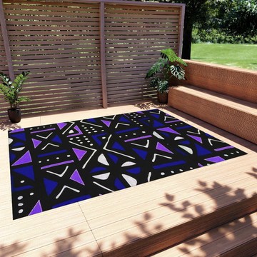 Mudcloth Outdoor Rugs Black and Purple Outside Carpets (LARGER SIZES AVAILABLE)