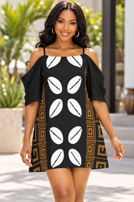 Robe caraco africaine audacieuse à coquillages cauris et épaules dénudées pour femme | Mode afrocentrique | Bynelo