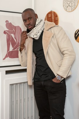 Snood in real White Bogolan fleece lined