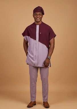 Men Two-Tone Burgundy and Lavender Modern Two piece  Set