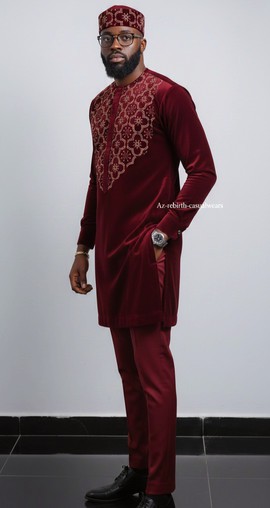 Burgundy stoning men kaftan