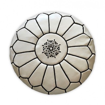 Pouf en vrai cuir naturel Blanc pour salon