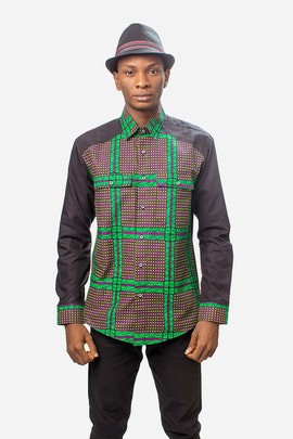 Colourful African Print Ankara &amp; Cotton Mix Shirt, Mens Clothing