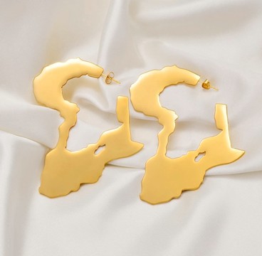 African map dangle gold earrings