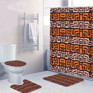 (4 Piece) - African Kuba Pattern Afrocentric Bathroom Set (MORE SIZES AVAILABLE)