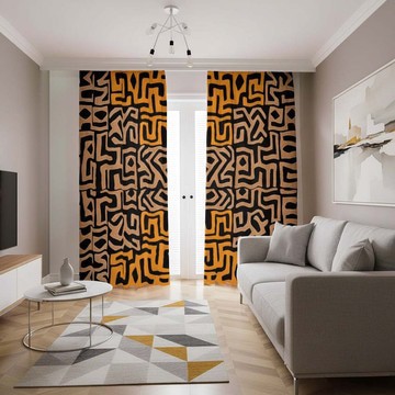 Kuba Orange Blackout Curtains African Print (Two-Piece) LARGER SIZES AVAILABLE