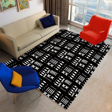 Black White Rug African Style Carpet Bogolan Maasai (LARGER SIZES AVAILABLE)