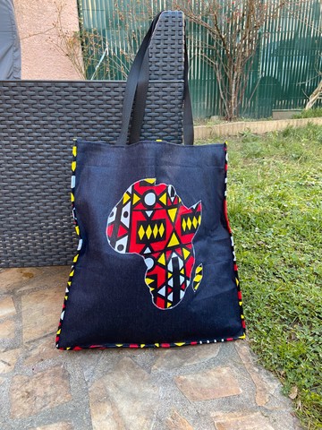 XXL tote bag “Afrika” wax &amp; Jean