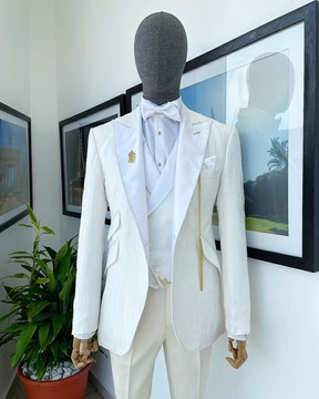 reloaded “celestial” ivory white tear drop pattern jacquard suit