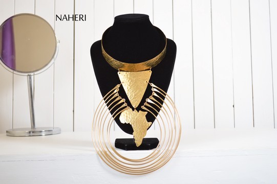 African map necklace brass metal pendant tribal metal designer jewelry