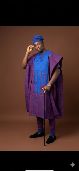Regal Purple and Blue Aso Oke Agbada Ensemble