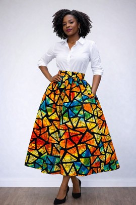 Jupe Crayon Midi à Franges - Imprimé Africain, Taille 10 UK - Neuf Avec étiquettes, Marque YANGA, Fabriqué Au Royaume-Uni