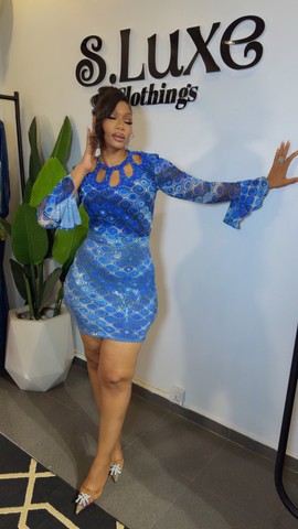 Royal Blue Beaded Bodycon Mini Dress