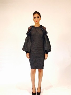 MELANIE BALLOON SLEEVED DENIM DRESS