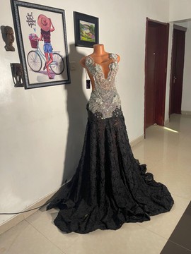 black Sequins Prom dress