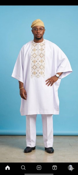 Classic white Agbada with kaftan and trouser